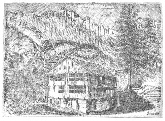 Malga lago di Sauris (esiste anche un olio a casa di mia madre Elide) - incisione su zinco