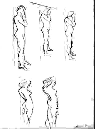 Prime prove con modella dal vivo - matita su foglio carta