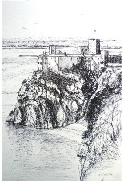 Castello Duino dal sentiero Rilke china su foglio carta