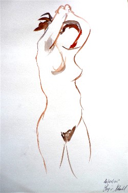 Posa rapida della modella Sandra presso Laboratorio Cervi-Kervischer - tecnica con pennello acqua e acrilico nero