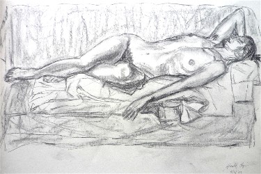 Modella Sandra presso Laboratorio Cervi-Kervischer - carboncino su carta