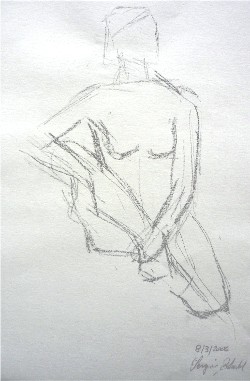 Posa rapida della modella Sandra presso Laboratorio Cervi-Kervischer - tecnica con pennello acqua e acrilico nero