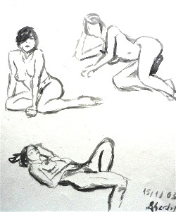 Posa rapida della modella Sandra presso Laboratorio Cervi-Kervischer - tecnica con pennello acqua e acrilico nero