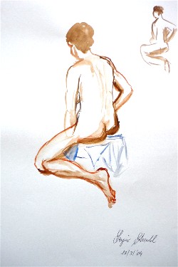 Posa rapida della modella Sandra presso Laboratorio Cervi-Kervischer - tecnica con pennello acqua e acrilico nero