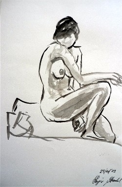 Posa rapida della modella Sandra presso Laboratorio Cervi-Kervischer - tecnica con pennello acqua e acrilico nero