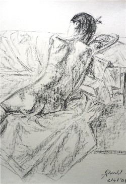 Posa rapida della modella Sandra presso Laboratorio Cervi-Kervischer - tecnica con pennello acqua e acrilico nero