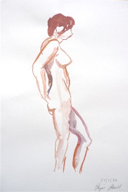 Posa rapida della modella Sandra presso Laboratorio Cervi-Kervischer - tecnica con pennello acqua e acrilico nero