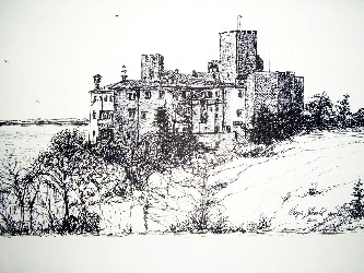 Castello Duino dal sentiero Rilke china su foglio carta